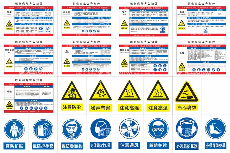 编号：96401209202203179082【酷图网】源文件下载-职业病危害告知牌合集