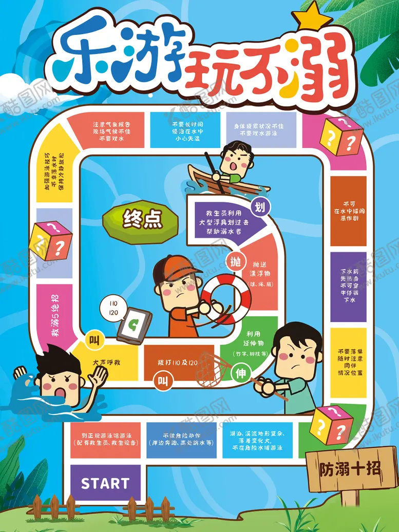 编号：19838112051214322440【酷图网】源文件下载-水上安全游戏棋溺水安全教育活动展板