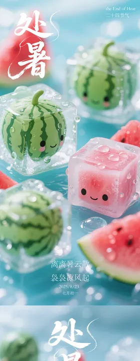 处暑方形冰西瓜系列海报