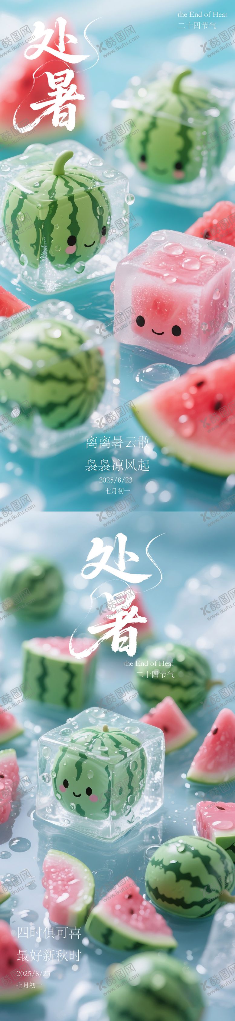 编号：68612907262309085403【酷图网】源文件下载-处暑方形冰西瓜系列海报