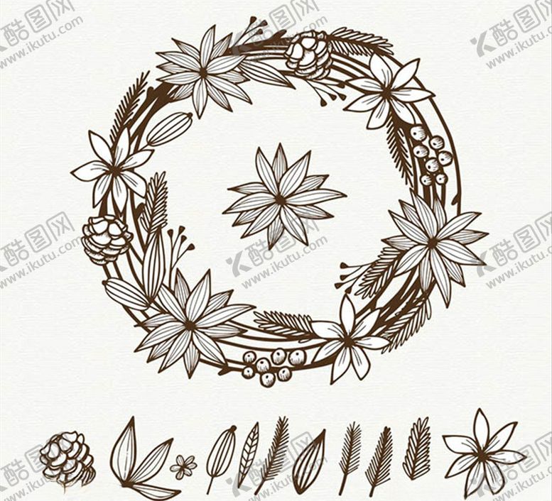 编号：37184010012113157852【酷图网】源文件下载-时尚树叶花朵花环