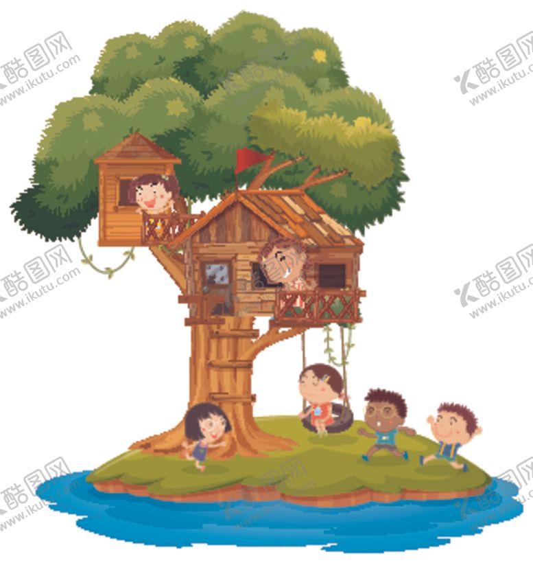 编号：39537609290625086146【酷图网】源文件下载-卡通儿童和树屋