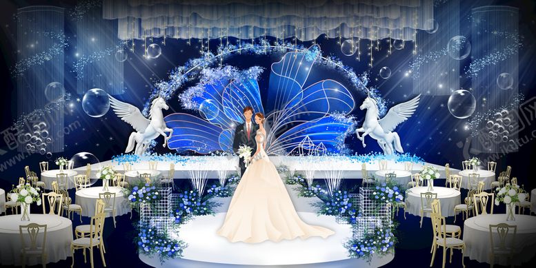 编号：60357210100953436482【酷图网】源文件下载-蓝色婚礼背景设计图