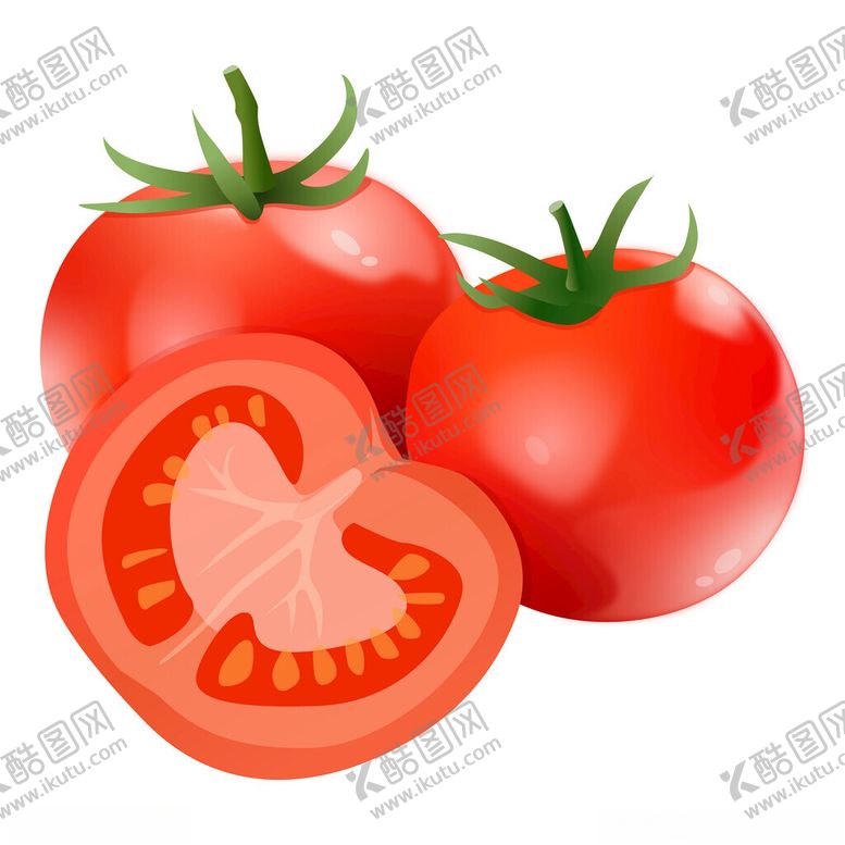 编号：31853902250922325974【酷图网】源文件下载-西红柿红色番茄切开蔬菜水果手绘