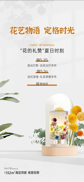 房地产花艺压花台灯活动海报