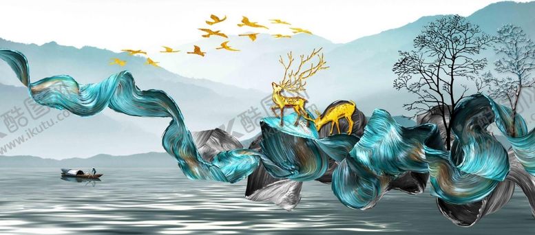 编号：79645209280906168375【酷图网】源文件下载-新中式山水装饰画