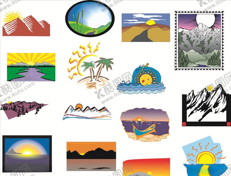 编号：69450509151641189986【酷图网】源文件下载-矢量日出日落