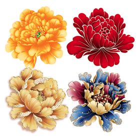 国画牡丹花红花金色花