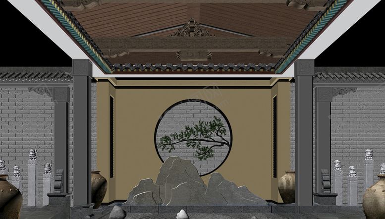 编号：77061110041232545479【酷图网】源文件下载-新中式景观3d模型