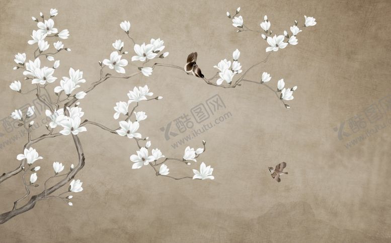 编号：64339601050200492431【酷图网】源文件下载-花鸟画玉兰春色满园