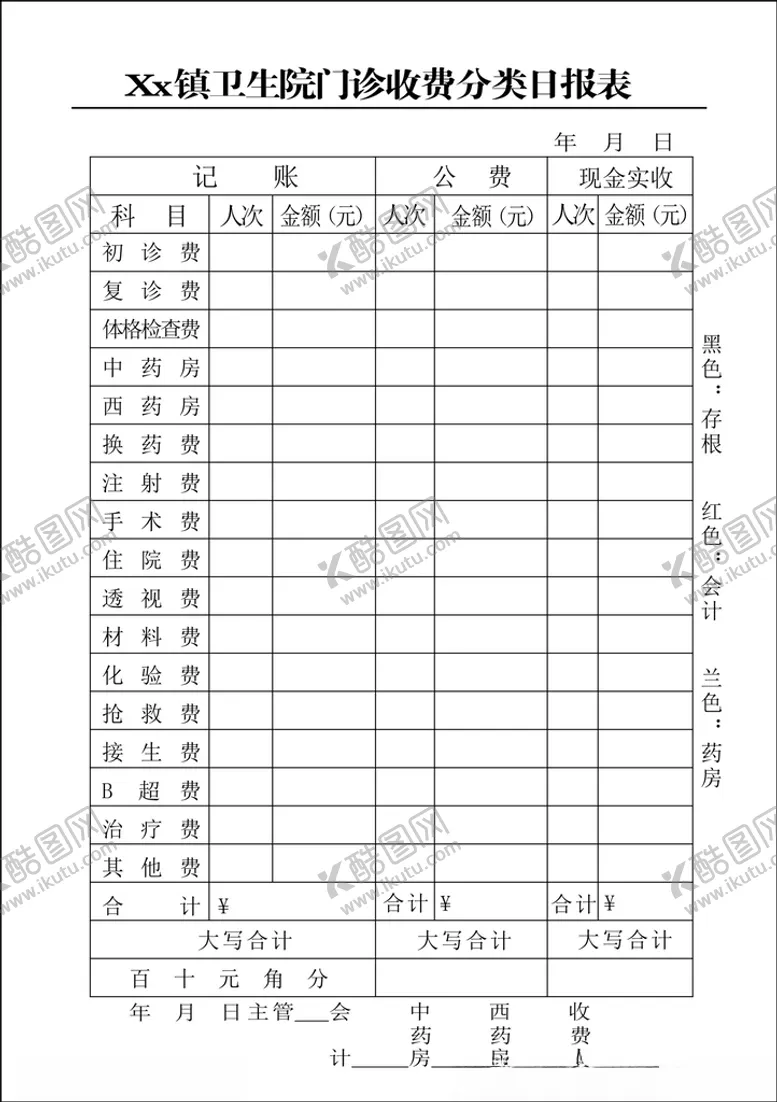 编号：10935703160514144916【酷图网】源文件下载-门诊收费分类日报表