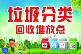垃圾分类卡通人物宣传绿色背景箱