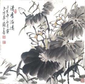 水墨荷花粉色荷花荷花意境新中式鸟图国画国画鸟