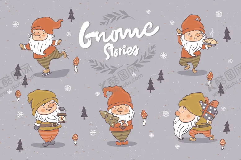 编号：34076511011849208299【酷图网】源文件下载-6款彩绘圣诞老人