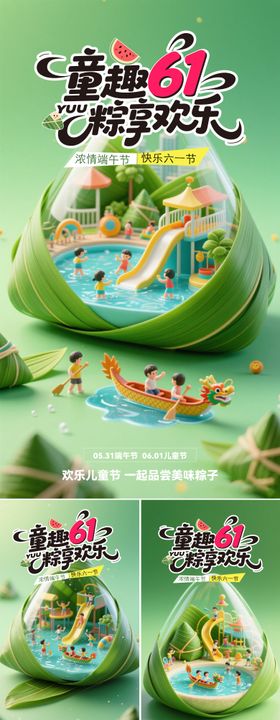 儿童节端午插画海报