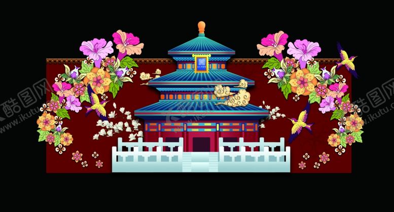 编号：53971007061352039001【酷图网】源文件下载-国潮鲜花合影区摊位