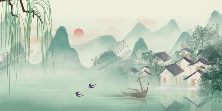 编号：90302909142341114230【酷图网】源文件下载-水墨江南山水诗意画卷