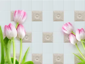 郁金香壁纸瓷砖浴室背景墙