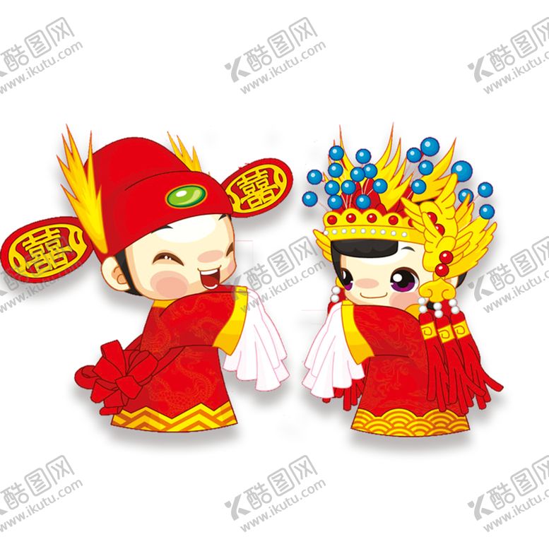 编号：63717609240502248698【酷图网】源文件下载-卡通新郎新娘