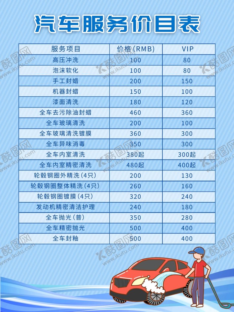 编号：11784809292227197841【酷图网】源文件下载-汽车服务价目表