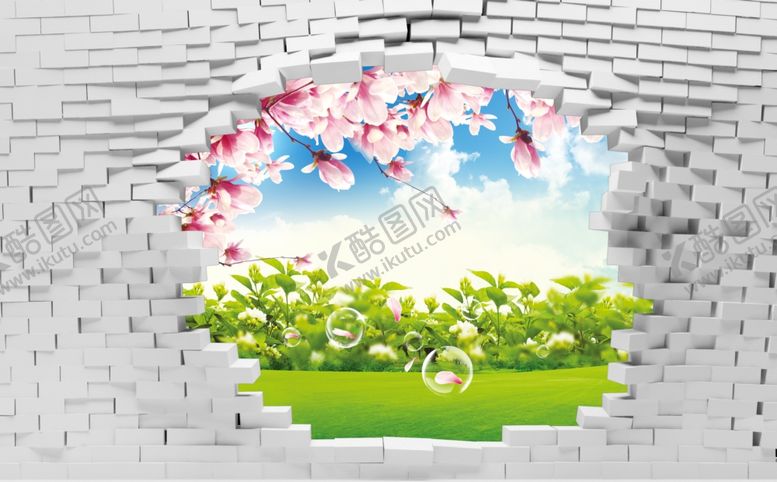 编号：84948709222101473132【酷图网】源文件下载-3D墙砖梅花青草