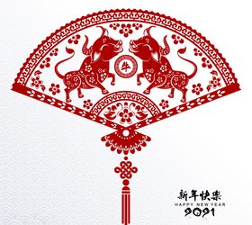 牛年春节剪纸风格海报