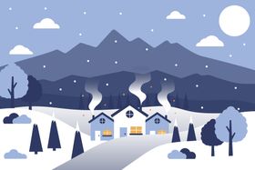 冬天背景手绘色插图下雪