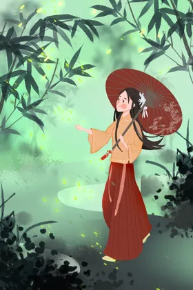 复古旗袍女装图片唯美人物插画风