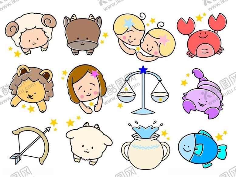 编号：42894706300208503873【酷图网】源文件下载-矢量手绘动漫十二星座图片