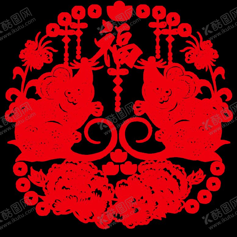 编号：30839310182101321190【酷图网】源文件下载-红色老鼠窗花剪纸