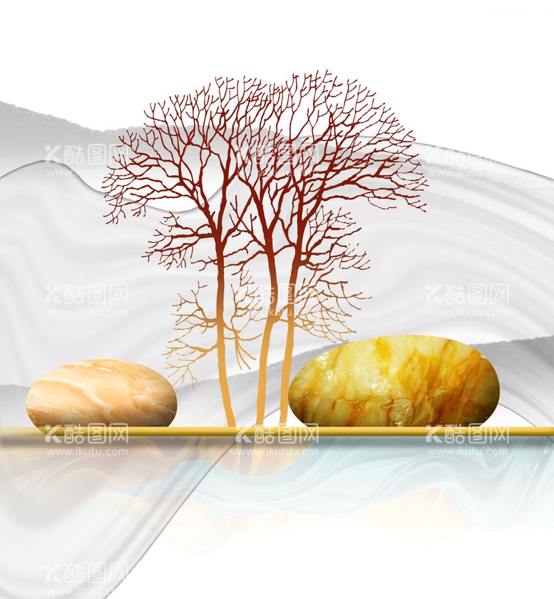编号：83168111212012248924【酷图网】源文件下载-鹅卵石水彩树山脉艺术挂画装饰画