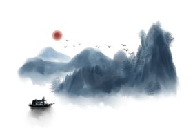 水墨山水素材图片古风传统文化泼