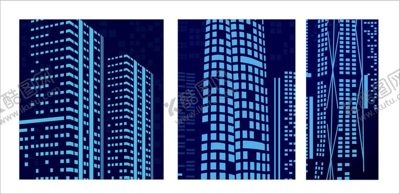 编号：96460710160925561620【酷图网】源文件下载-蓝色系立体虚拟建筑矢量图