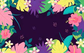 线条矢量手绘花草植物