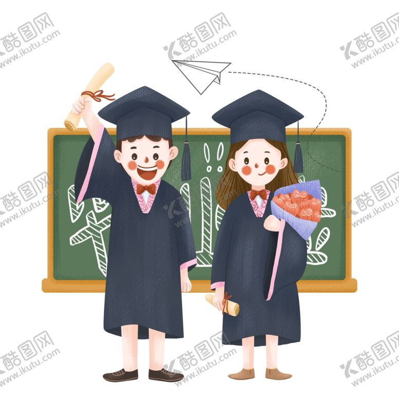 编号：16237007032020555518【酷图网】源文件下载-手绘风毕业季穿学士服快乐留影