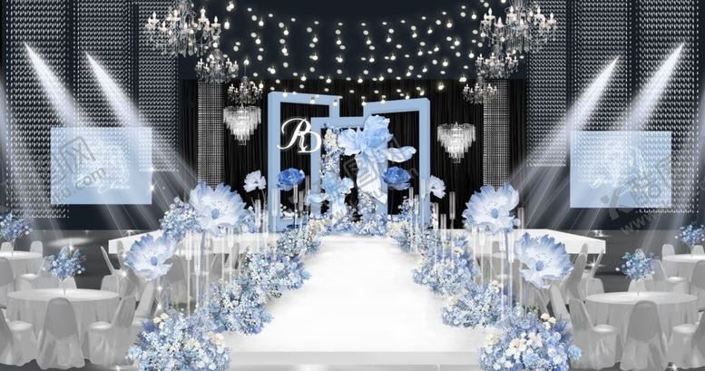 编号：90104609211742467962【酷图网】源文件下载-浪漫蓝白色系婚礼现场布置