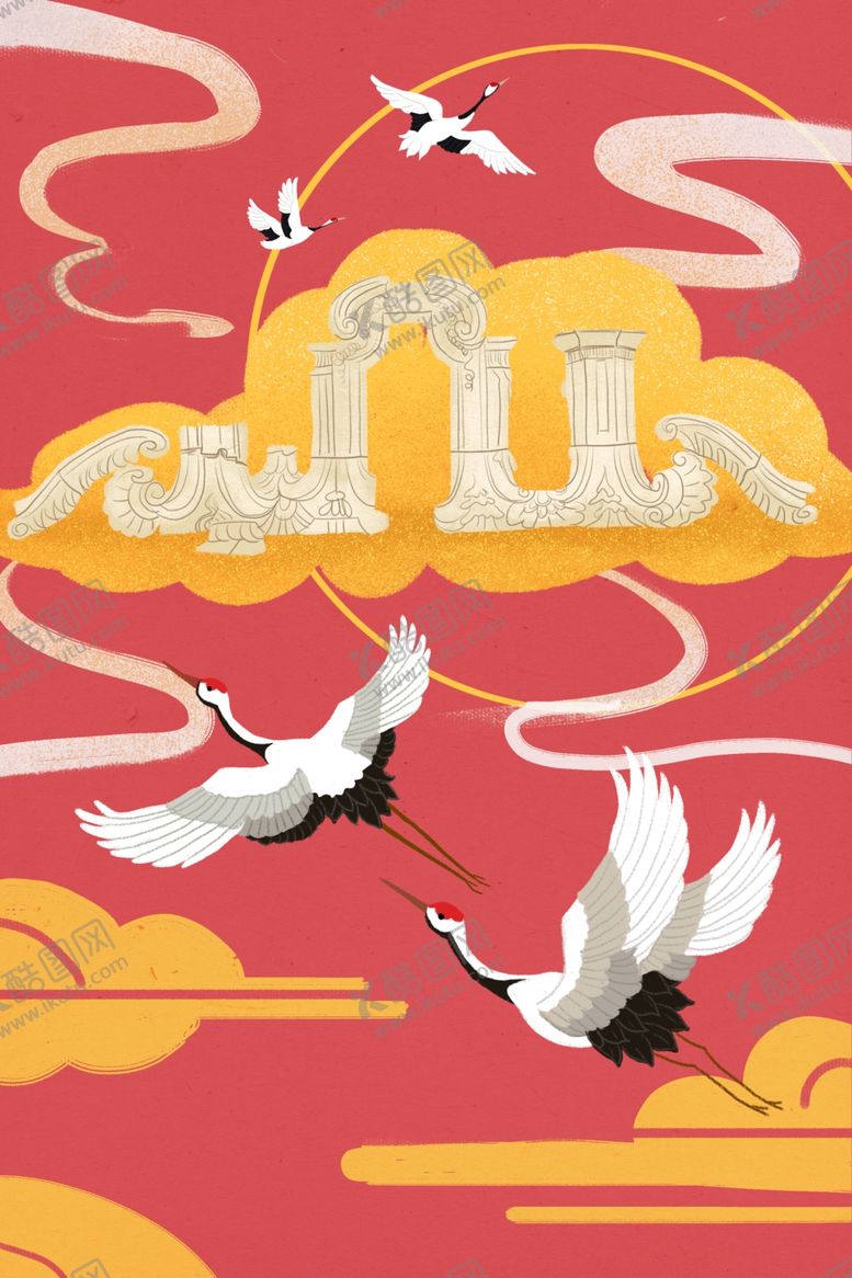 编号：71363109220021512834【酷图网】源文件下载-仙鹤国潮插画