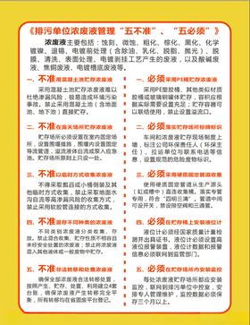 排污单位浓废液管理五不准五必须