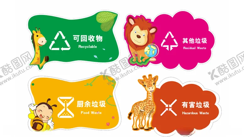 编号：28421606240527537168【酷图网】源文件下载-垃圾分类卡通贴纸