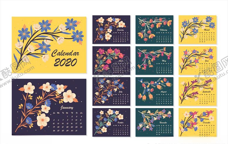 编号：64711509190927584362【酷图网】源文件下载-花式2020年日历模板