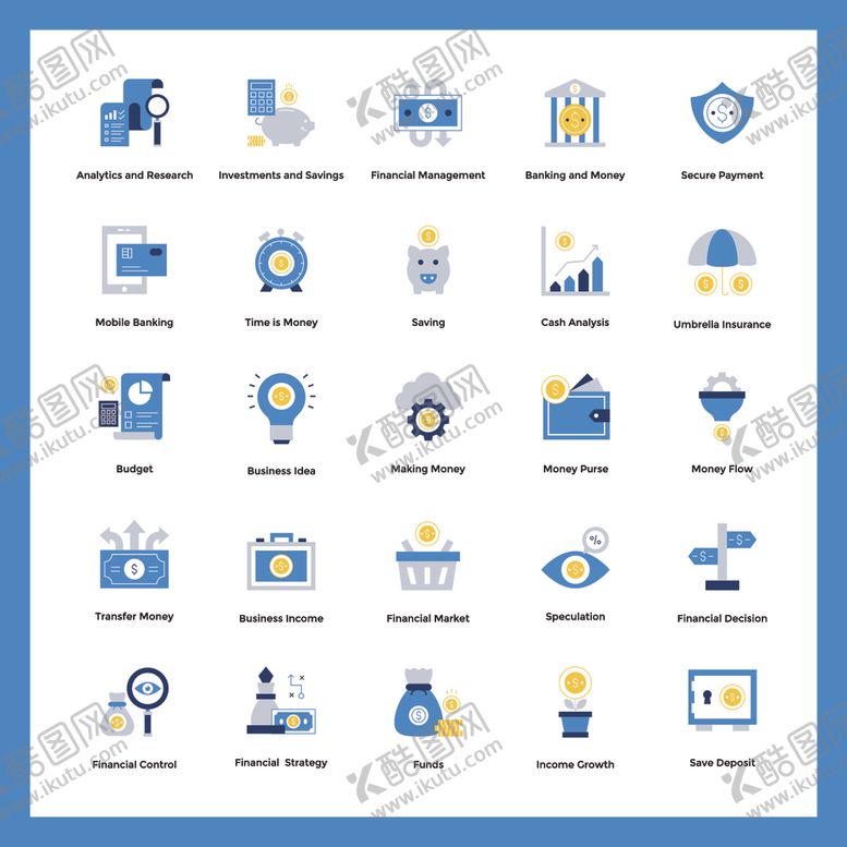 编号：25910911010537353191【酷图网】源文件下载-蓝色商务图标集合