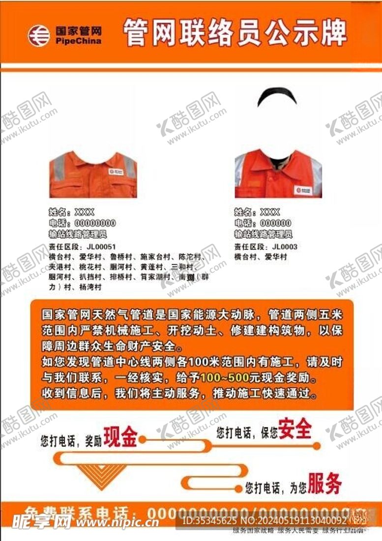 编号：46154401261106501698【酷图网】源文件下载-管网联络员公示牌