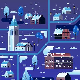 冬日小镇雪景插画