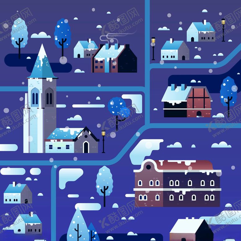 编号：65625004142352031711【酷图网】源文件下载-冬日小镇雪景插画
