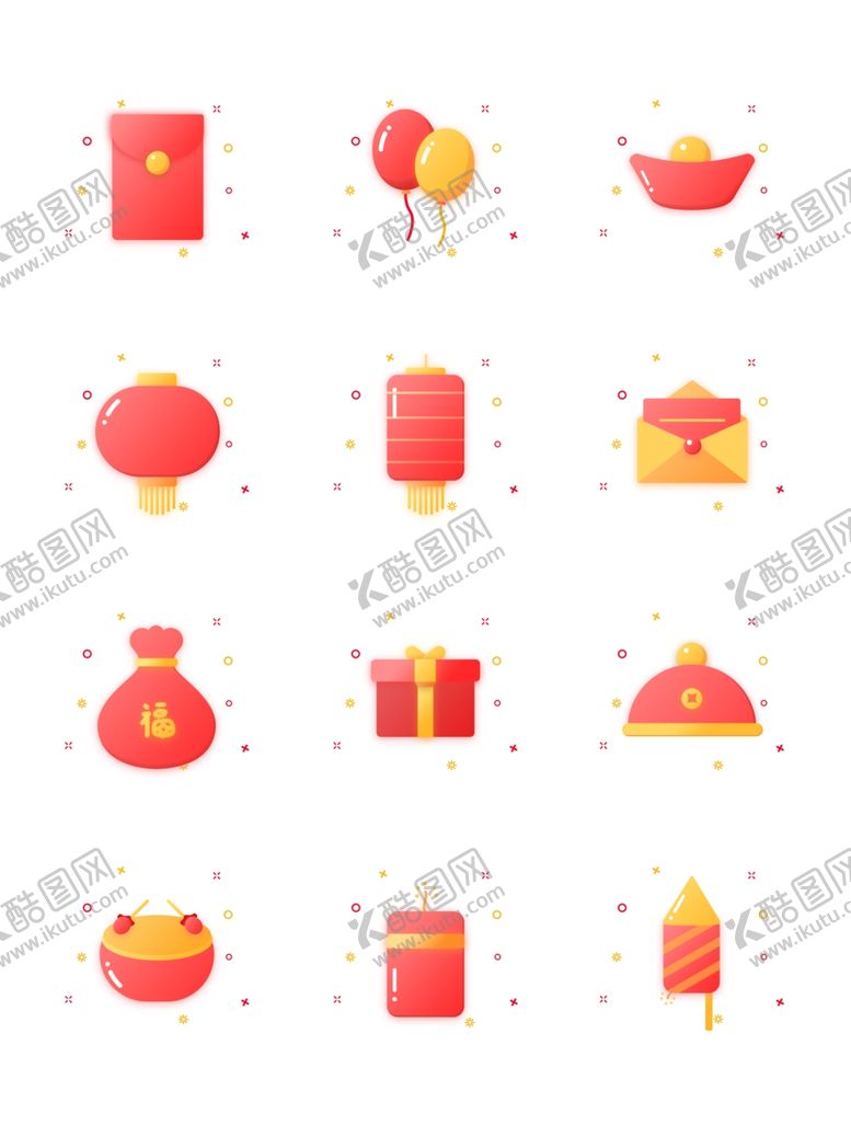 编号：93065207011539324678【酷图网】源文件下载-春节新年红色电商中国传统图标