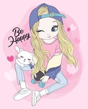 可爱卡通潮流少女插画