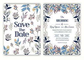 蓝色花卉婚礼请柬设计