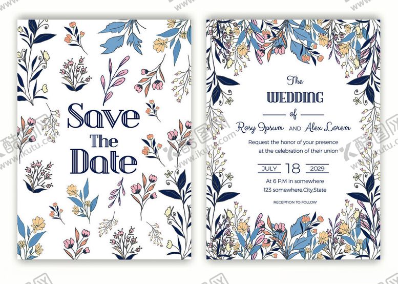 编号：75820011021900352099【酷图网】源文件下载-花卉婚礼请柬设计