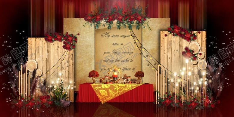 编号：71531809211934575484【酷图网】源文件下载-华丽中式婚礼舞台布置