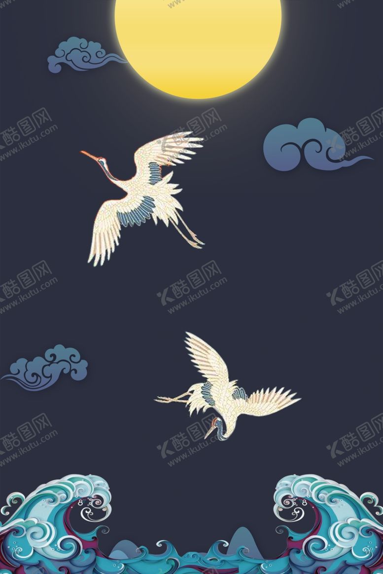 编号：98114704092122531199【酷图网】源文件下载-仙鹤水纹样psd矢量图